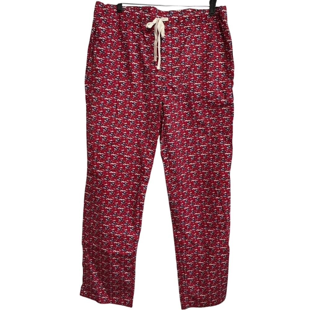 Vineyard Vines Skiing Whale Pajama Pants L Red Cotton Novelty Print Lounge Cozy